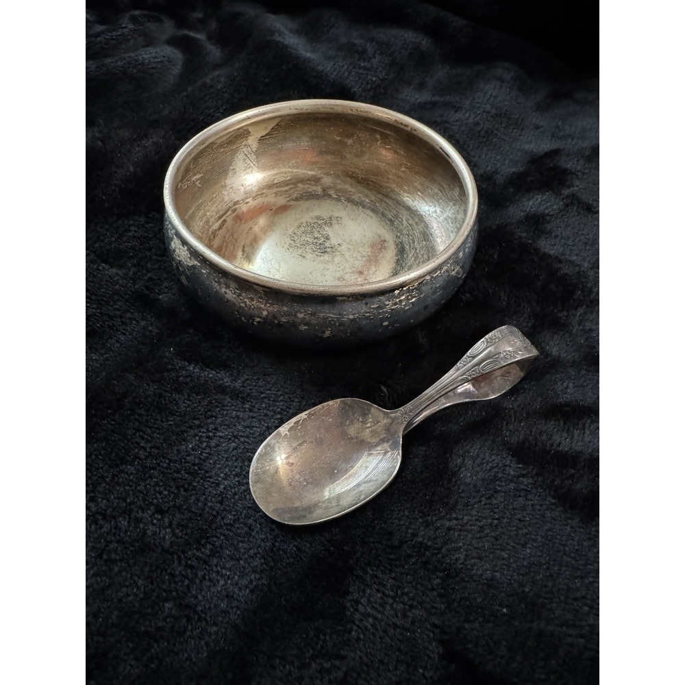 Vintage King Edward Silver Plated Copper Baby Bowl & Community‎ Baby Spoon Set